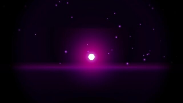 Abstract purple glowing light orb with floating particles background, motion neon