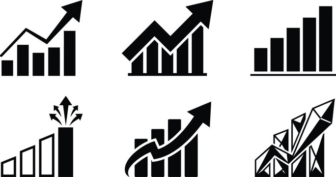 Upward Trending Bar Graph Business Growth Vector Icon Set
