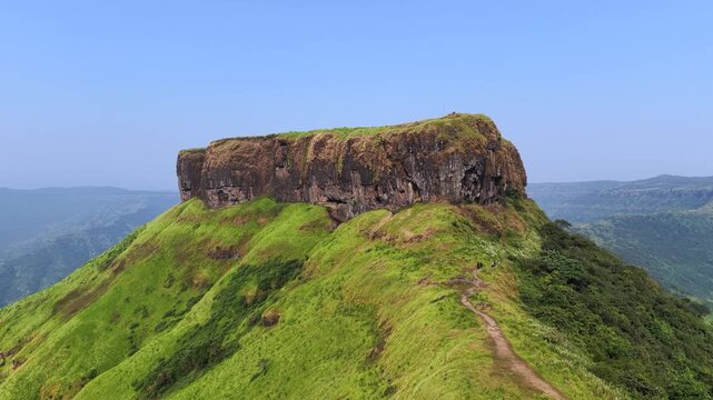 Arial View of   Kenjalgad Fort in Monsoon near Wai , Satara, Maharashtra, India 