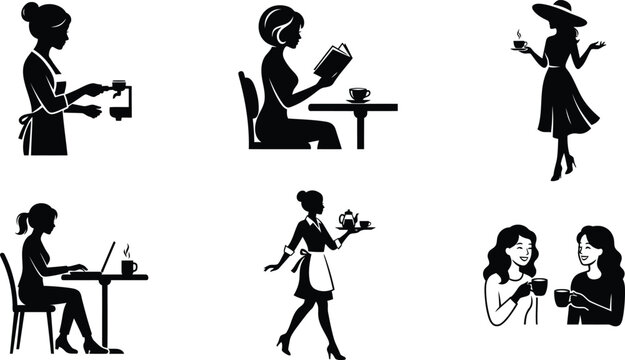Stylish Women Cafe Lifestyle and Coffee Shop Silhouettes