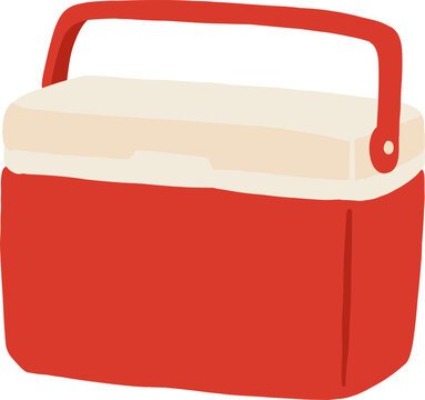 Red portable cooler box outdoor camping ice chest vector illustration