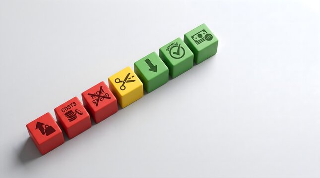 Blocks showing cost reduction and business savings progression