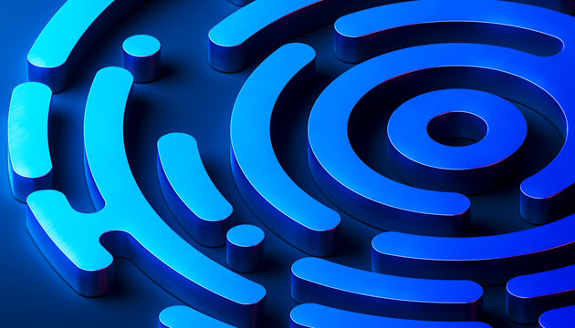 Vibrant turquoise circular signal pattern representing connected technology in 3D