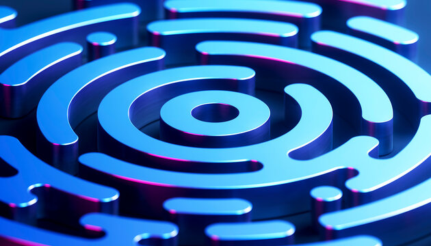 Luminous concentric blue rings forming an abstract digital interface in 3D