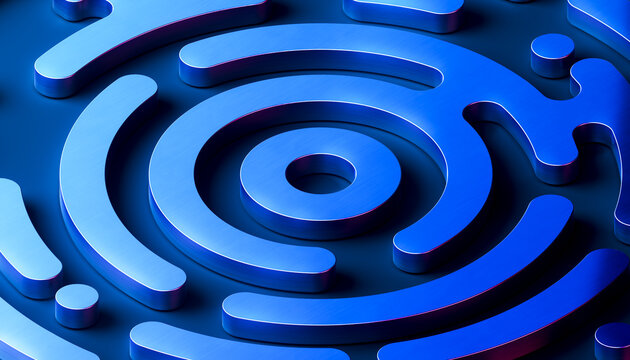 Blue metallic concentric pathways representing data encryption and cybersecurity in 3D
