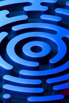 Blue futuristic concentric ring structure symbolizing wireless signal transmission in 3D