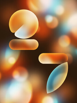 Golden geometric disc pill and leaf forms suggesting New Year 27 over warm cinematic bokeh haze