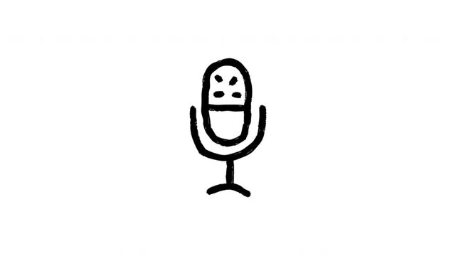 Microphone For Voice Recording And Audio Broadcasting Hand Drawn Doodle Animation. Podcast Equipment And Sound Capture Symbol. Audio Production And Streaming Element. 4K Loop With Alpha Channel.