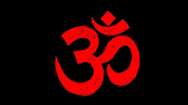 red Om symbol spiritual sign hand drawn line boil effect animation with rough edges and transparent background. Perfect for yoga, meditation, and mindfulness video projects