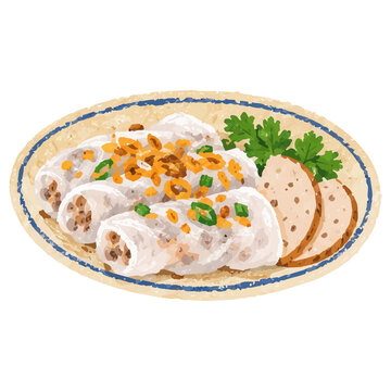 Hand Draw Style Vietnamese Banh Cuon Steamed Rice Rolls Illustration