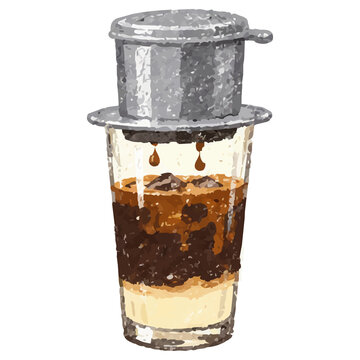 Hand Draw Style Vietnamese Drip Coffee with Phin Filter Illustration
