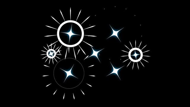 Fireworks circle burst explosion twinkle star animation. with shiny glowing lines fireworks explosion, featuring elegant line bursts, and radiant circle patterns  black background.4k