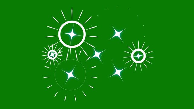 Fireworks circle burst explosion twinkle star animation. with shiny glowing lines fireworks explosion, featuring elegant line bursts, and radiant circle patterns green background.4k
