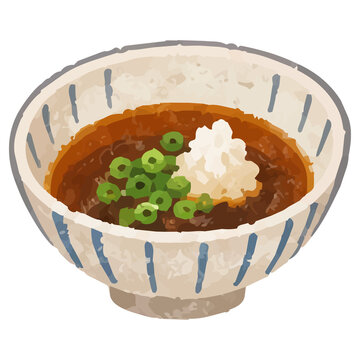 Hand Drawn Style Japanese Ponzu Dipping Sauce with Grated Daikon Illustration