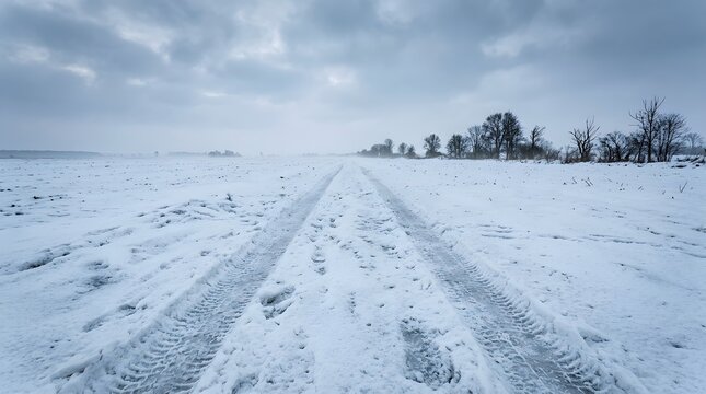 Frozen landscape a winter road through a snowy cold wilderness