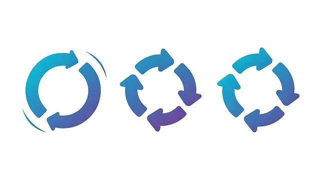 arrows circle set of 1 and 3 arrow elements clock wise direction. blue spin vector circular arrow rotating sign icons with flat and white gradient color