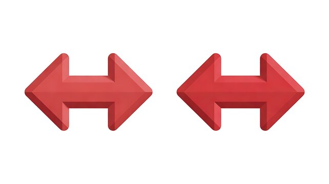 arrows red sign three-dimensional shape ( 3d ) isolated on white background. set of straight arrow red three dimensional icon with backward and forward directional style. 