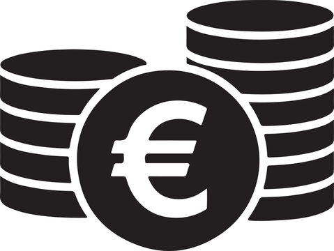 Stacks of euro coins vector icon symbol for finance, wealth, investment, and money saving.