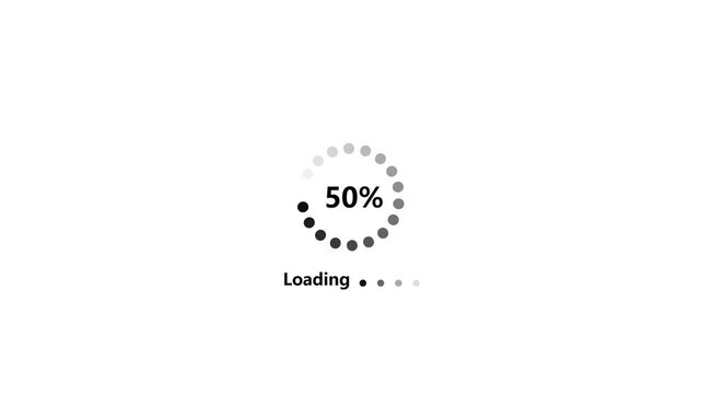 A white-to-gray dotted circular loader frames a bold nineteen percent label above a Loading caption and subtle dots on a solid black background.