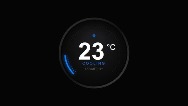 Smart Thermostat Digital Interface Displaying Heating And Cooling Temperature 