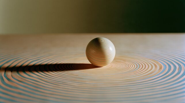 Sph&egrave;re ray&eacute;e pos&eacute;e au centre d'ondes concentriques cr&eacute;ant une illusion hypnotique