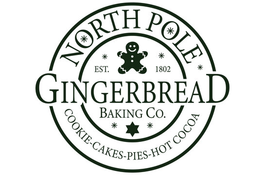 Gingerbread baking company emblem features a gingerbread man and established date in a circular design