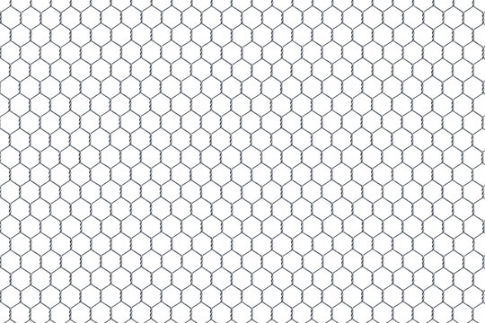 Hexagonal chicken wire netting with twisted joints, galvanized poultry mesh on transparent background