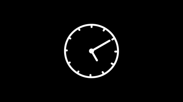 White clock on black background animation day time. Footage. Transparent background. Alpha channel. 4k animation