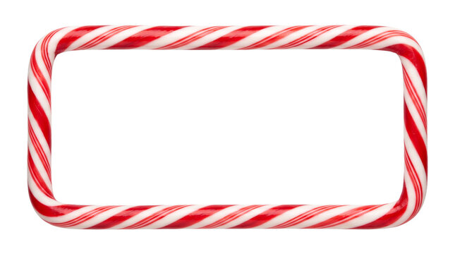Rectangular Peppermint Candy Cane Frame with Red and White Stripes