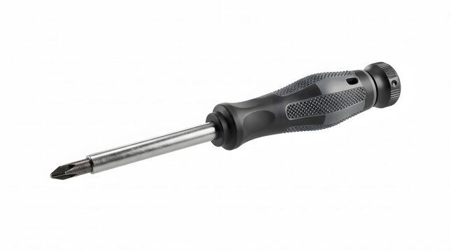 Black handle phillips screwdriver isolated on white background for