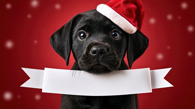 cute black puppy in christmas hat