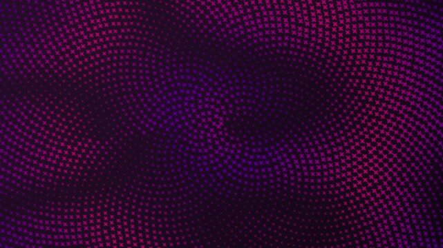 Swirling magenta halftone dot pattern background, abstract purple digital wave animation, dark violet dotted texture for futuristic tech visuals