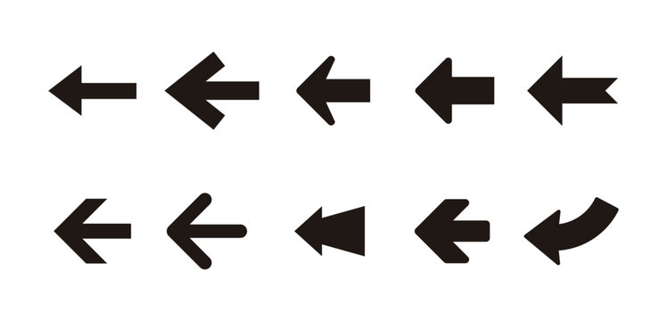 A collection of diverse black arrow icons representing direction navigation and movement in digital interfaces