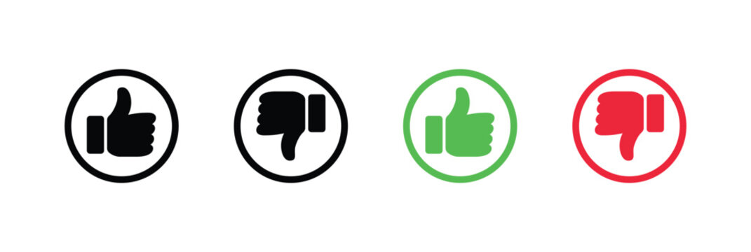 A comprehensive collection of four distinct feedback icons representing approval disapproval positive sentiment and negative