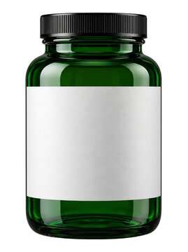 Green glass supplement bottle with blank white label