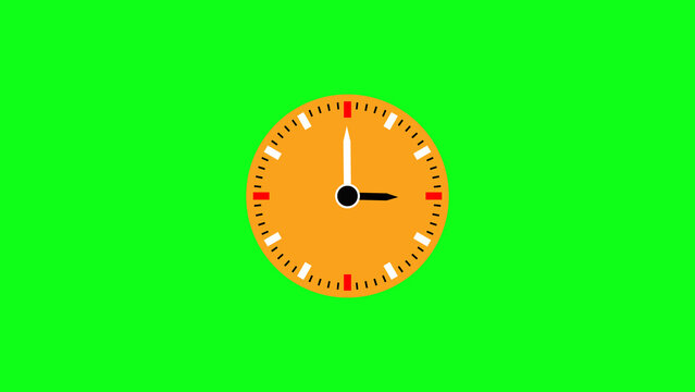 Minimalist round orange wall clock showing three oclock on bright green screen background suits video compositing timeline tracking and time management designs.