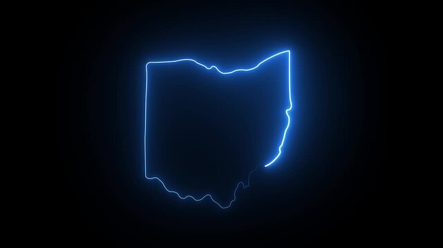 Glowing outline of ohio state shape on dark background