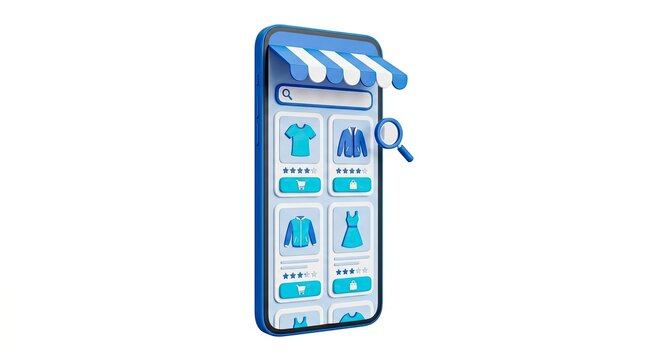 Smartphone with Shopping App Interface and Shopping Bag.