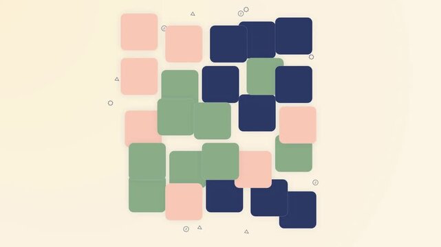 Abstract geometric cube rotating with particles on soft beige background Minimalist animation