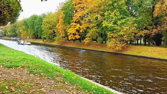 View of the Mikhailovsky Castle (Mikhailovsky Castle or Engineering Castle) in autumn, St. Petersburg, Russia