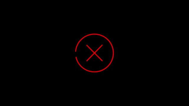 Minimalist animated red cross icons inside circles isolated on white background for correct wrong answer selection and quiz motion.4K