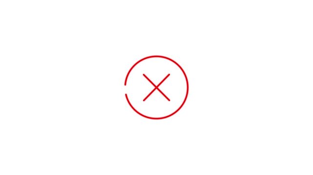 Minimalist animated red cross icons inside circles isolated on white background for correct wrong answer selection and quiz motion