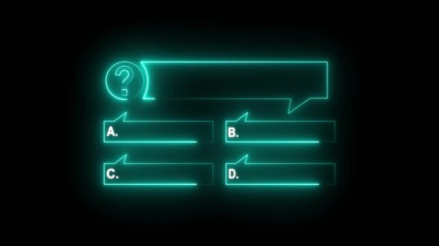 Quiz Neon Line Animation with option selection on black background ,Quiz template challenge with option selection, quiz game animation, Motion graphics of question bank concept.