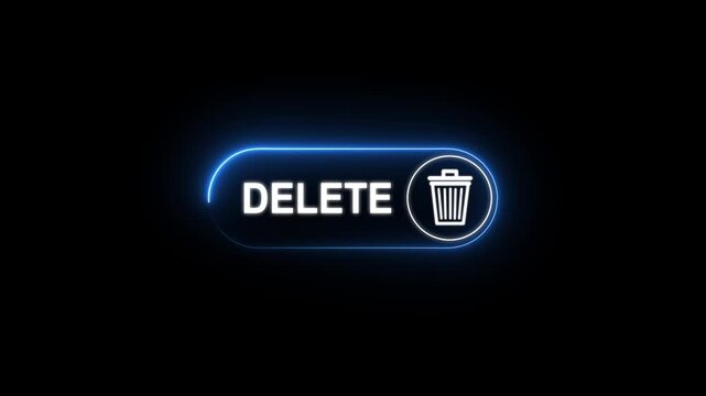 Confident businessman presses glowing DELETE button with trash icon.
