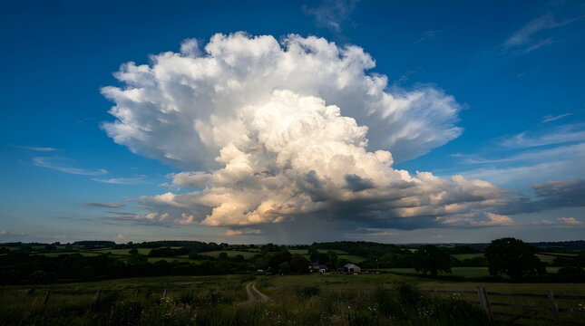Mushroom cloud explosion over open landscape