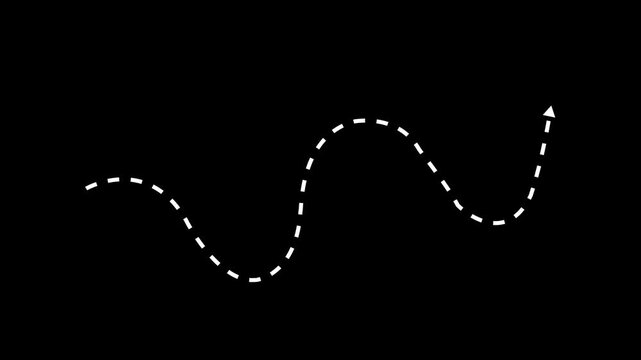 Glowing Transparent availableDotted wave arrow path. Curved navigation direction line. Hand drawn movement indicator. 4k video motion graphics
