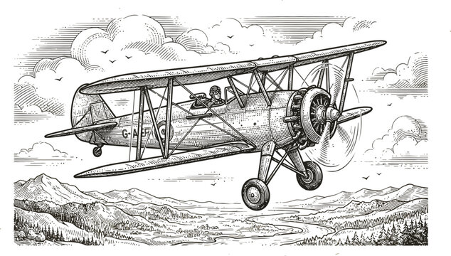 vintage biplane isolated on white