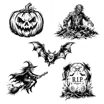 Collection Halloween, Illustration monochrome 