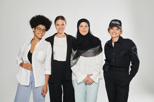 Diverse and happy women of various ages and professions unite together 