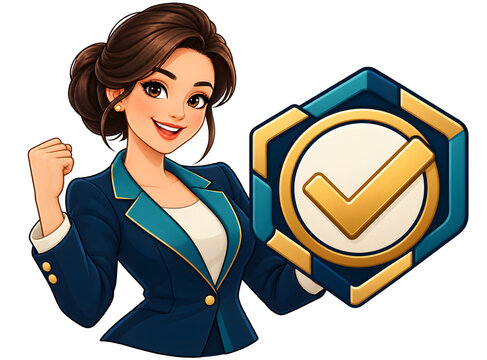 Business Approval Status Cartoon Character with Verified Checkmark emote